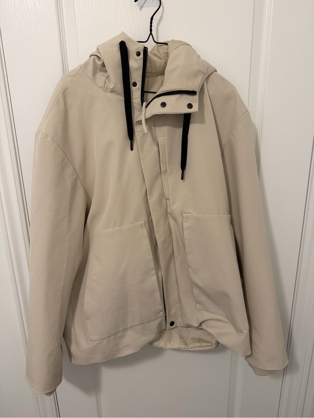 Zara Beige Hooded Raincoat with Black Drawcords